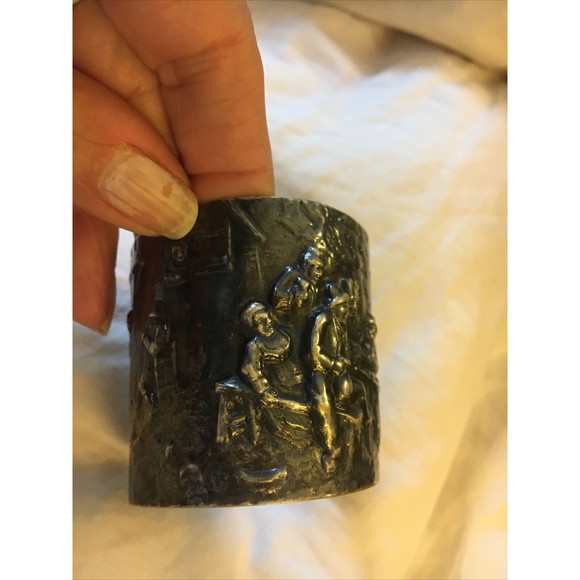 Vintage Hans Jensen Denmark Repousse Hammered Scene Silver Plated Cuff Bracelet - Picture 3 of 10